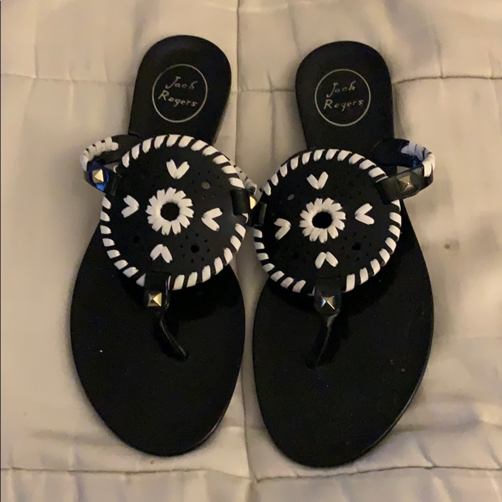 Black/white Jack Rogers jellies